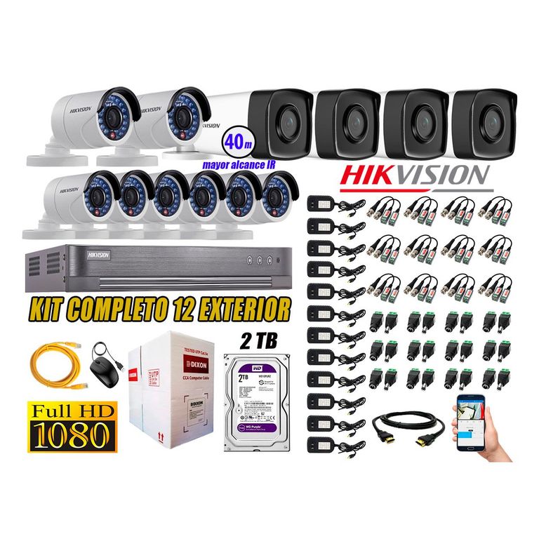 Cámaras de Seguridad Exterior It3F Kit 12 Full HD 1080P + Disco 2TB WD CCTV KIT12-FHD-I2-F088