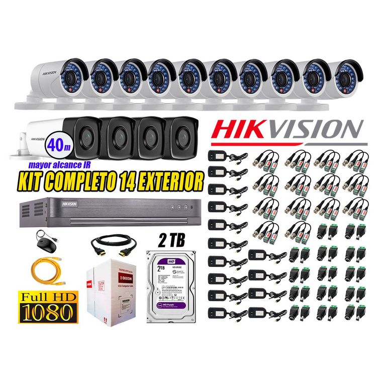 Cámaras de Seguridad Exterior It3F Kit 14 Full HD 1080P + Disco 2TB WD CCTV KIT14-FHD-I2-F090