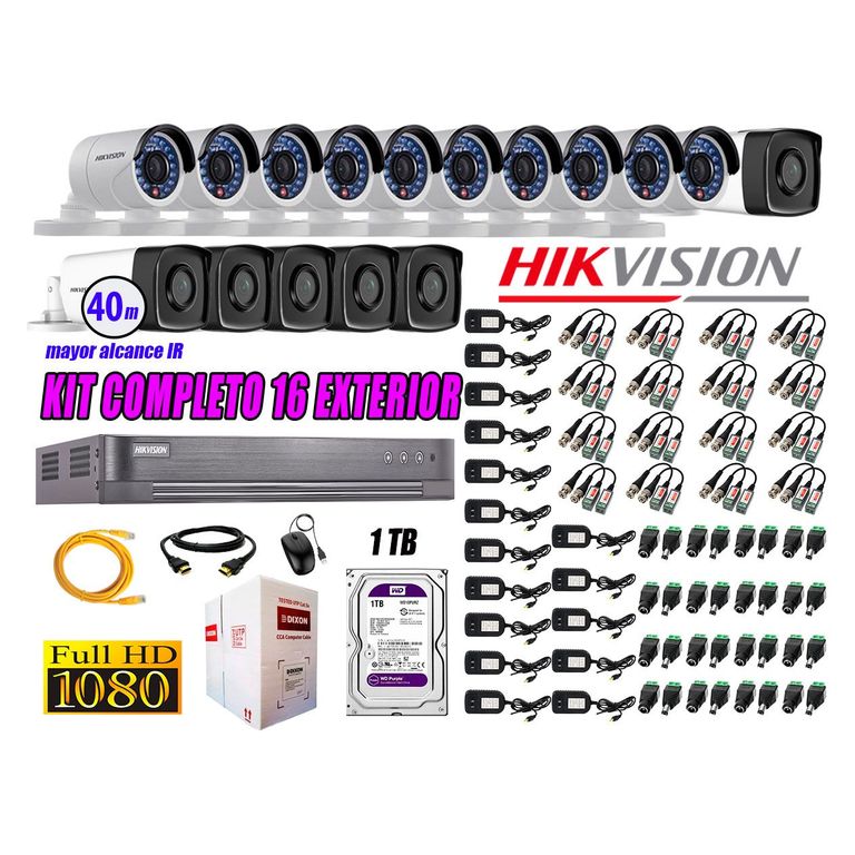 Cámaras de Seguridad Exterior It3F Kit 16 Full HD 1080P + Disco 1TB WD CCTV P2P KIT16-FHD-I2-F091
