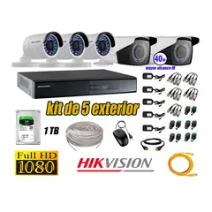 HIKVISION - Cámaras de Seguridad Exterior Varifocal Kit 5 Full HD 1080P + Disco 1TB WD CCTV