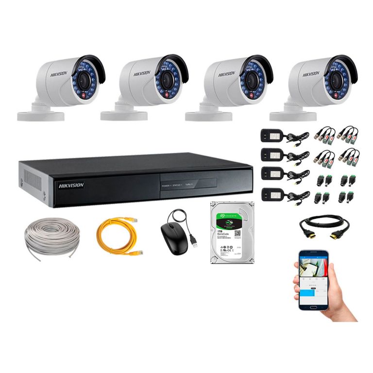 Cámaras de Seguridad Exterior Kit 4 Full HD 1080P + Disco 1TB WD CCTV
