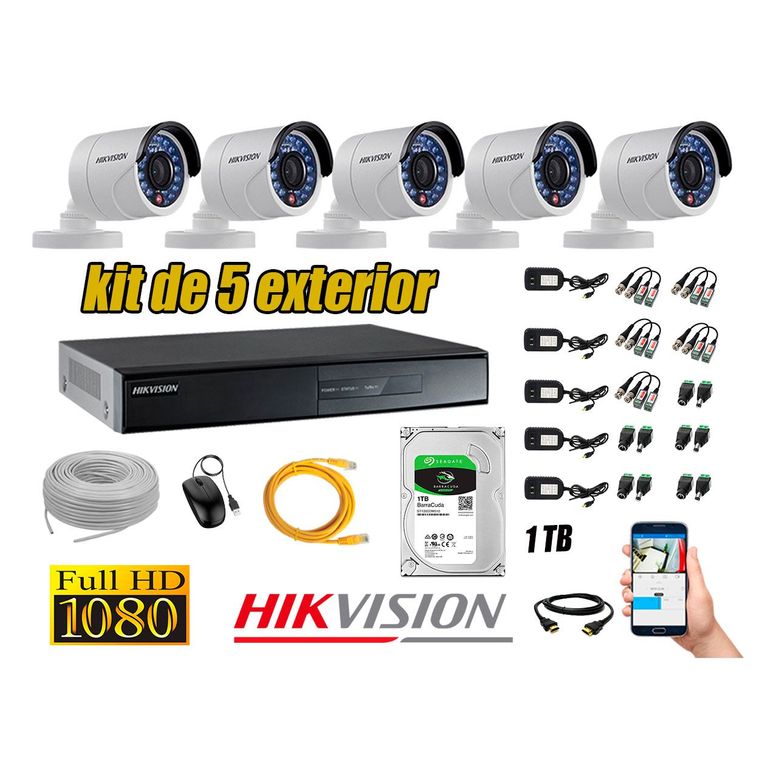 Cámaras de Seguridad Exterior Kit 5 Full HD 1080P + Disco 1TB WD CCTV