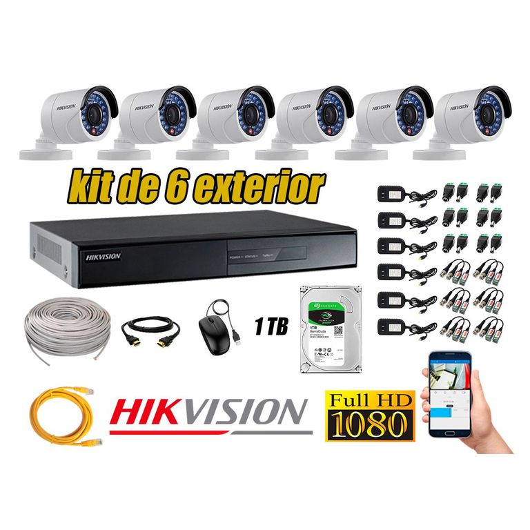 Cámaras de Seguridad Exterior Kit 6 Full HD 1080P + Disco 1TB WD CCTV