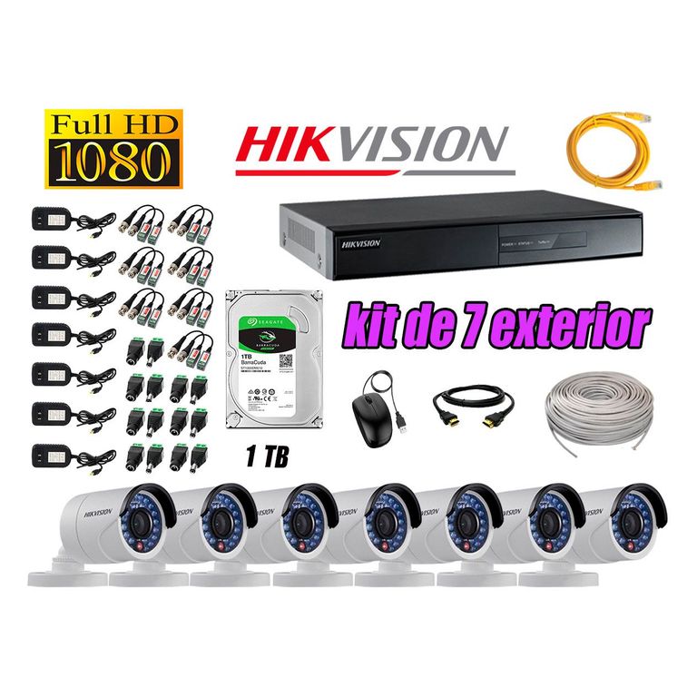 Cámaras de Seguridad Exterior Kit 7 Full HD 1080P + Disco 1TB WD CCTV