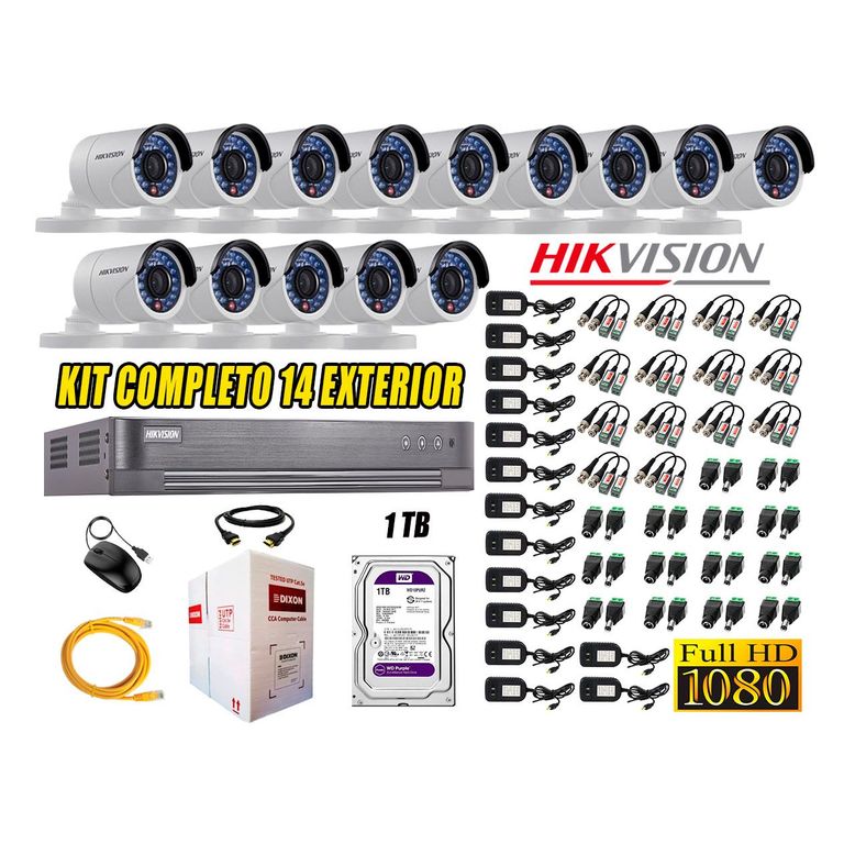 Cámaras de Seguridad Exterior Kit 14 Full HD 1080P + Disco 1TB WD CCTV