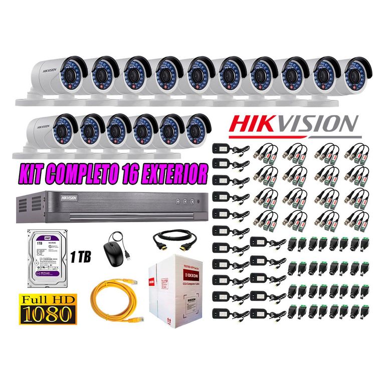 Cámaras de Seguridad Exterior Kit 16 Full HD 1080P + Disco 1TB WD CCTV