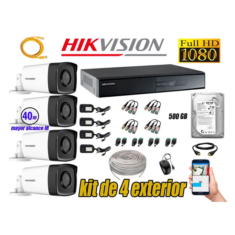 Cámaras de Seguridad Exterior It3F Kit 4 Full HD 1080P + Disco 500GB