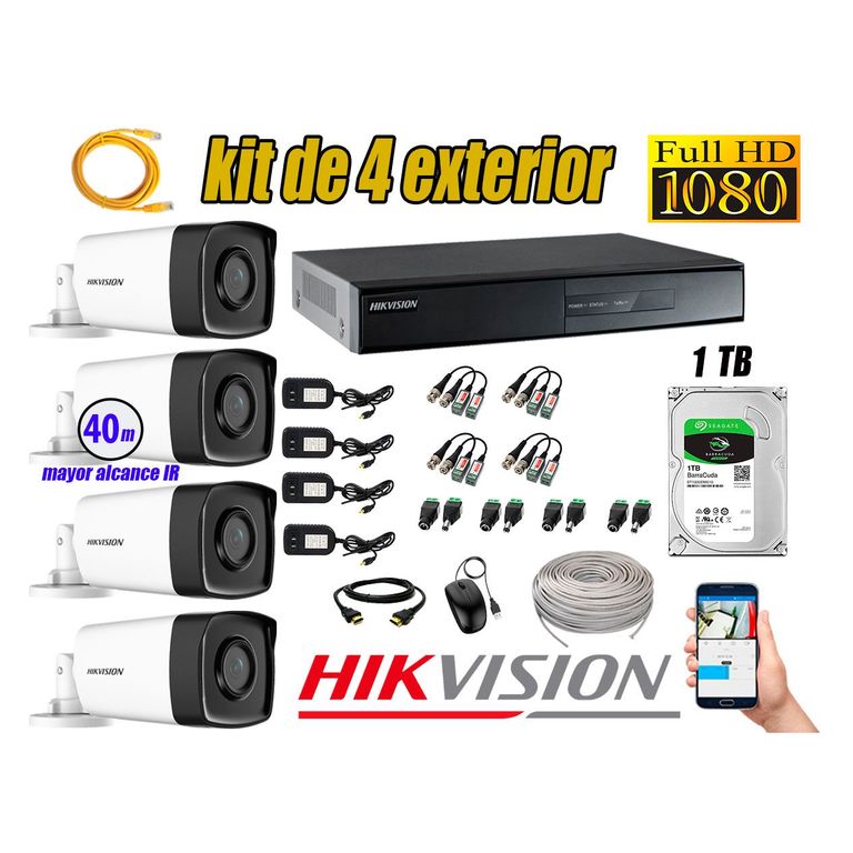Cámaras de Seguridad Exterior It3F Kit 4 Full HD 1080P + Disco 1TB WD CCTV P2P