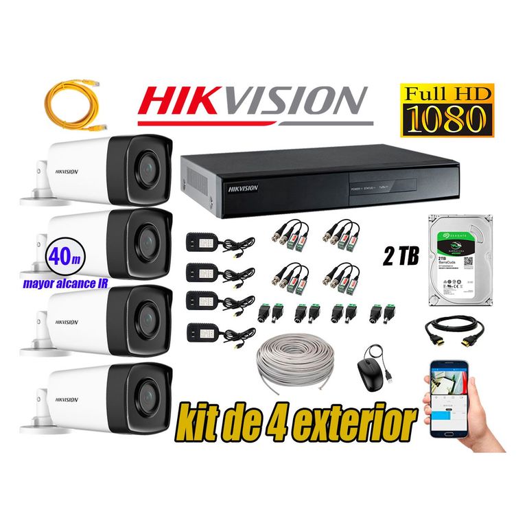 Cámaras de Seguridad Exterior It3F Kit 4 Full HD 1080P + Disco 2TB WD CCTV
