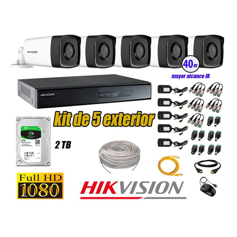Cámaras de Seguridad Exterior It3F Kit 5 Full HD 1080P + Disco 2TB WD CCTV