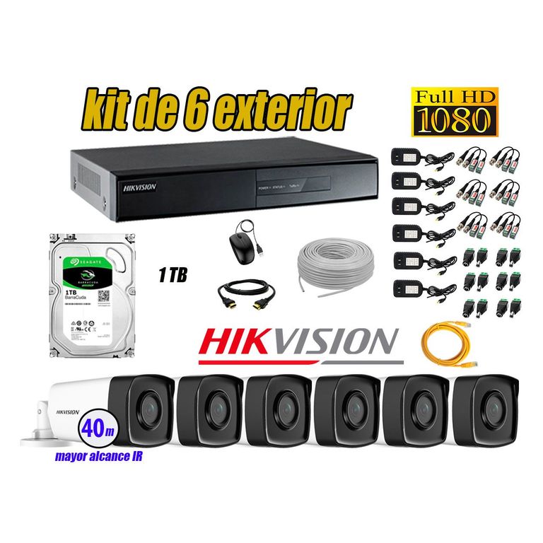 Cámaras de Seguridad Exterior It3F Kit 6 Full HD 1080P + Disco 1TB WD CCTV P2P