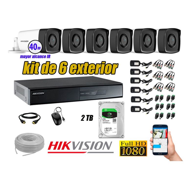 Cámaras de Seguridad Exterior It3F Kit 6 Full HD 1080P + Disco 2TB WD CCTV