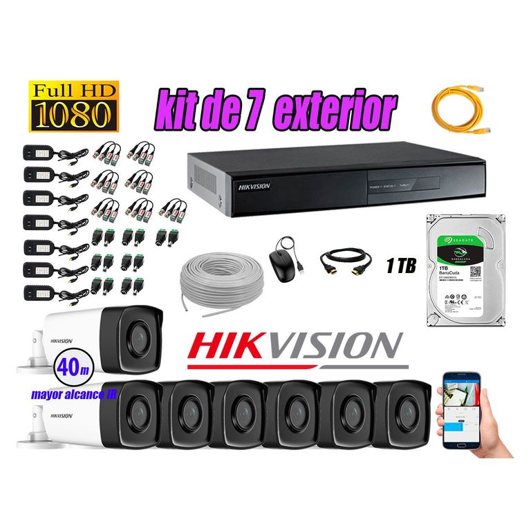 Cámaras de Seguridad Exterior It3F Kit 7 Full HD 1080P + Disco 1TB WD CCTV P2P