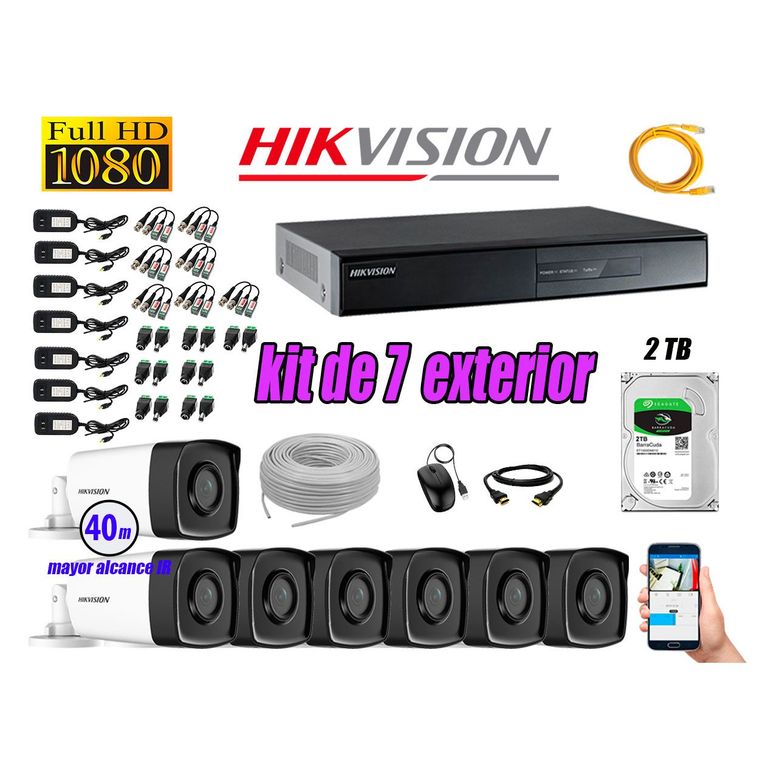 Cámaras de Seguridad Exterior It3F Kit 7 Full HD 1080P + Disco 2TB WD CCTV