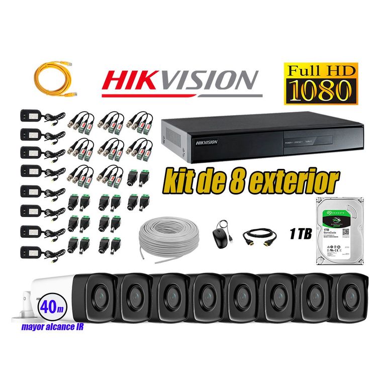 Cámaras de Seguridad Exterior It3F Kit 8 Full HD 1080P + Disco 1TB WD CCTV P2P