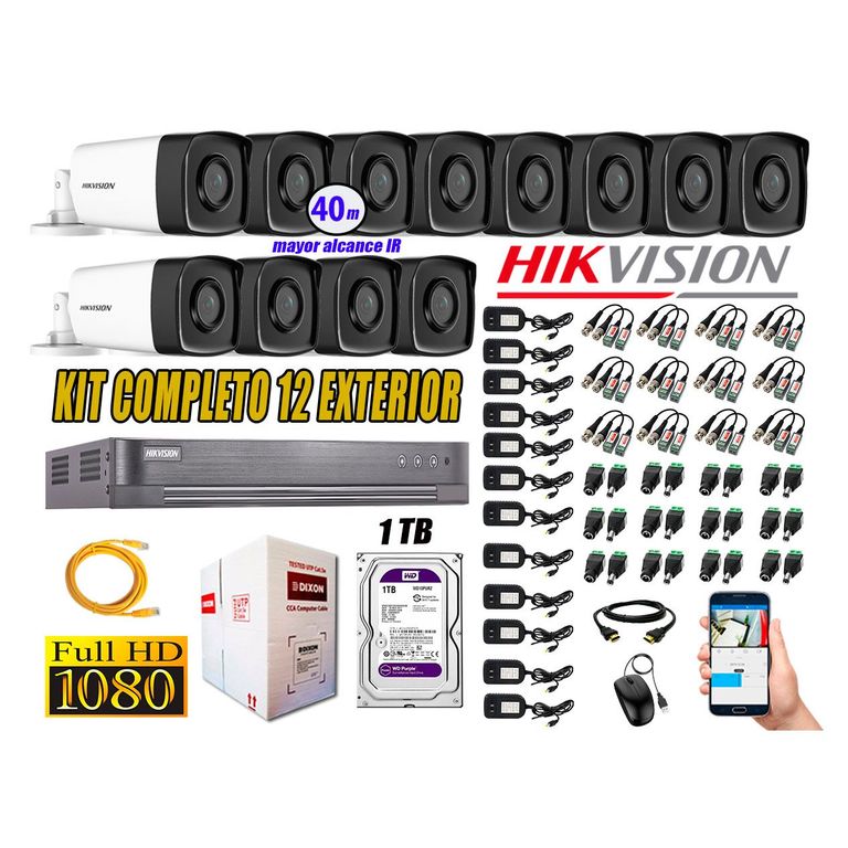 Cámaras de Seguridad Exterior It3F Kit 12 Full HD 1080P + Disco 1TB WD CCTV P2P
