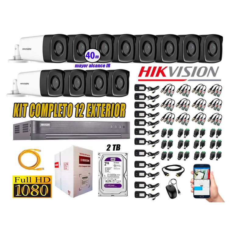Cámaras de Seguridad Exterior It3F Kit 12 Full HD 1080P + Disco 2TB WD CCTV