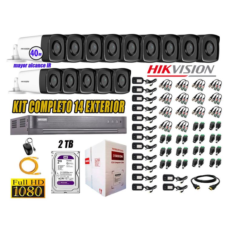 Cámaras de Seguridad Exterior It3F Kit 14 Full HD 1080P + Disco 2TB WD CCTV