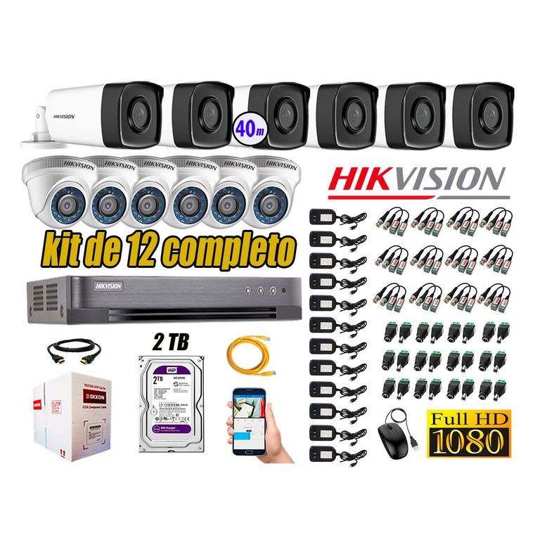 Kit Cámara de Seguridad Kit 12 Full HD 1080P 2TB + Cámara de Seguridad Exterior Mayor Alcance IT3F