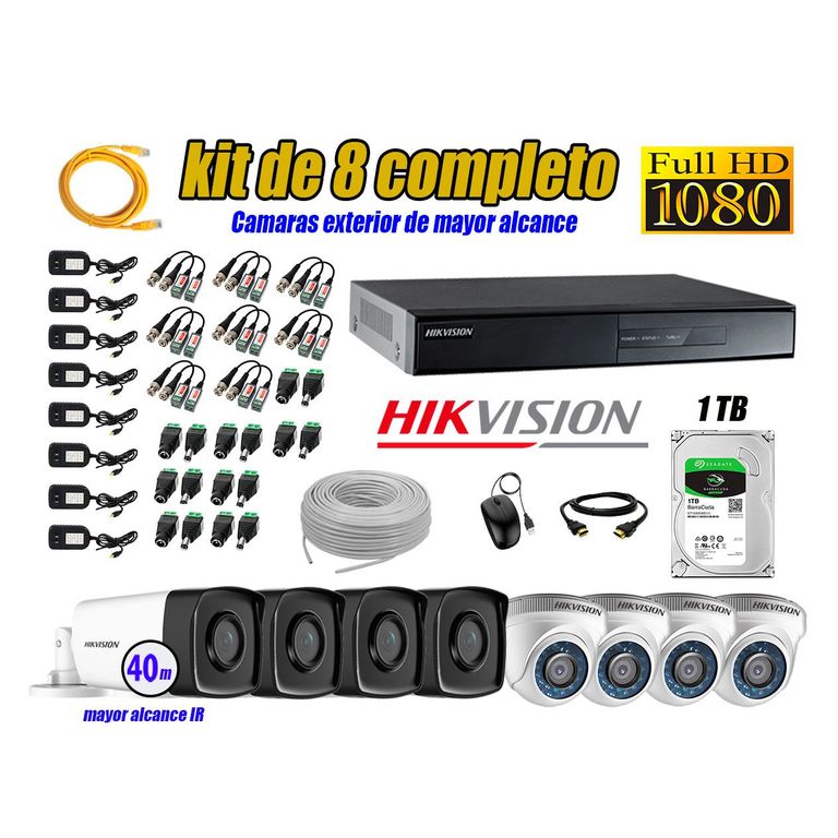 Kit Cámara de Seguridad Kit 8 Full HD 1080P 1TB + Cámara de Seguridad Exterior IT3F KIT08-FHD-D081