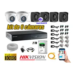 HIKVISION - Kit Cámara de Seguridad Kit 6 Full HD 1080P 2TB + Cámara de Seguridad Exterior IT3F P2P