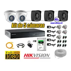 HIKVISION - Kit Cámara de Seguridad Kit 5 Full HD 1080P 1TB + Cámara de Seguridad Exterior IT3F P2P