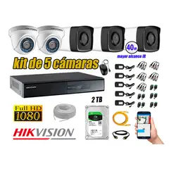 HIKVISION - Kit Cámara de Seguridad Kit 5 Full HD 1080P 2TB + Cámara de Seguridad Exterior IT3F P2P