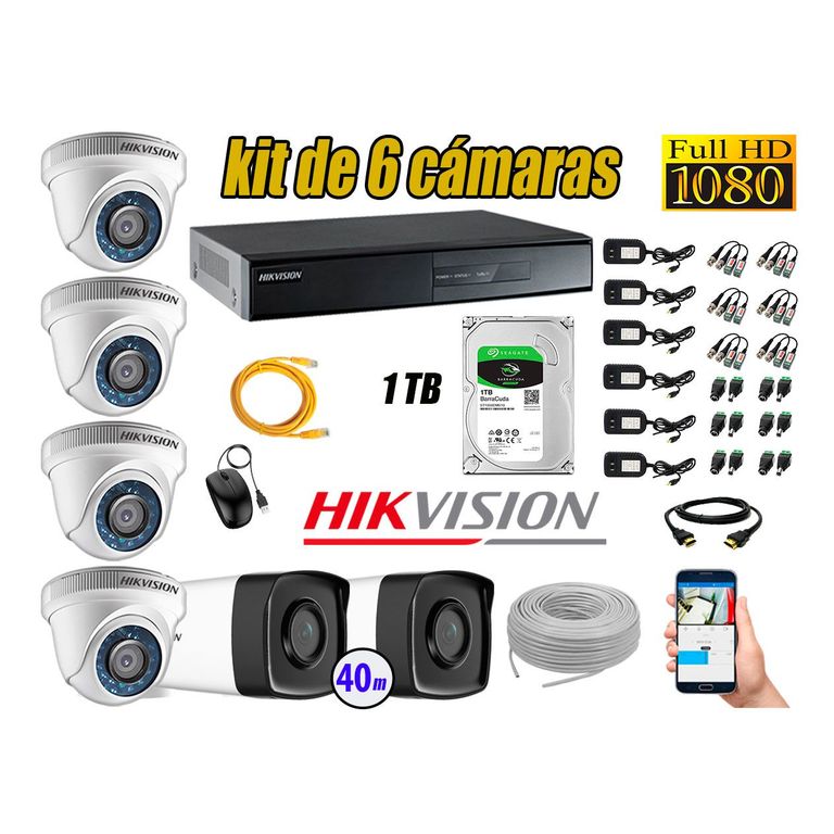 Kit Cámara de Seguridad Kit 6 Full HD 1080P 1TB + Cámara de Seguridad Exterior IT3F KIT06-FHD-D034