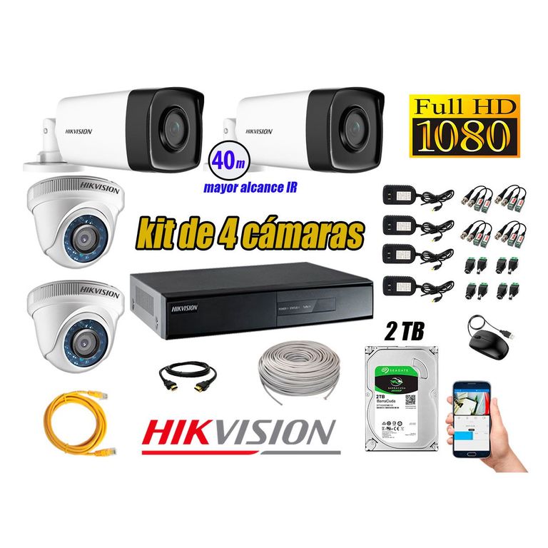 Cámaras de Seguridad Kit 4 Full HD 1080P 2TB + Cámara Exterior Mayor Alcance IT3F KIT04-FHD-D003