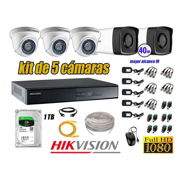 Cámaras de Seguridad Kit 5 Full HD 1080P 1TB + Cámara Exterior Mayor Alcance IT3F P2P
