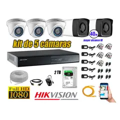 HIKVISION - Cámaras de Seguridad Kit 5 Full HD 1080P 2TB + Cámara Exterior Mayor Alcance IT3F P2P