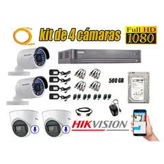 HIKVISION - Kit 4 Cámaras de Seguridad Full HD 1080P | 02 Camaras Con Audio Incorporado CCTV
