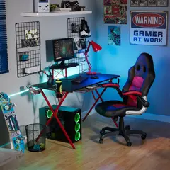 JUST HOME COLLECTION - Escritorio Gaming Negro/Rojo