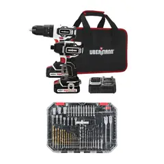 UBERMANN - Taladro Percutor Inalámbrico 1/2" 20V + Atornillador de Impacto Inalámbrico 1/4" 20V + 2 Baterías + Maletín + Set 400 Accesorios Uberman