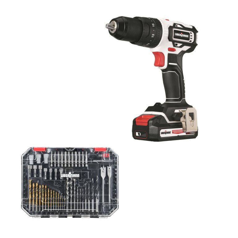 Taladro Percutor Multiforce Inalámbrico 13 mm 20V  + 2 Baterías + Set 400 Accesorios Uberman