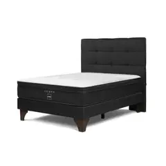 ROSEN - Cama Europea Tempo 2 Plazas + Colchón + Respaldo Issey Grafito