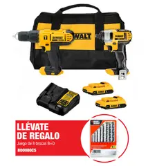 DEWALT - Taladro Percutor 1/2" 20V + Atornillador Impacto 1/4" 20V DCK222D2  + Regalo:  Set de Brocas BD0080CS