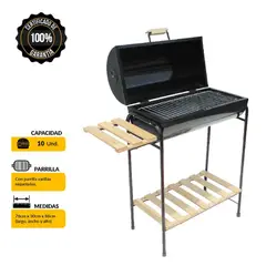 MR GRILL - Parrilla a Carbón Cilíndrica con Tapa 87x77cm + Mesa Lateral
