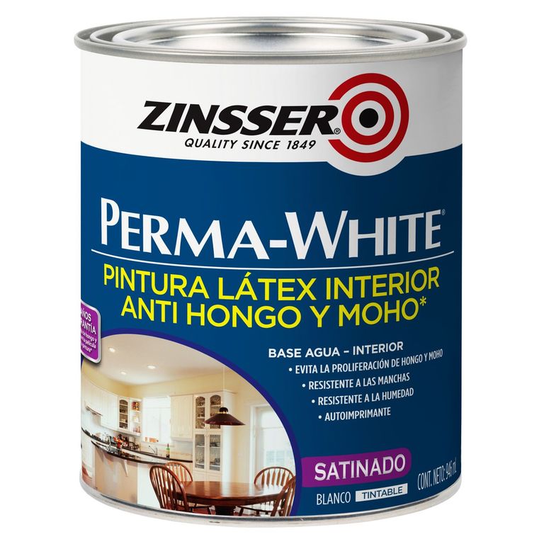 Pintura Latex lavable antihongo Satinado Blanco 0,946L