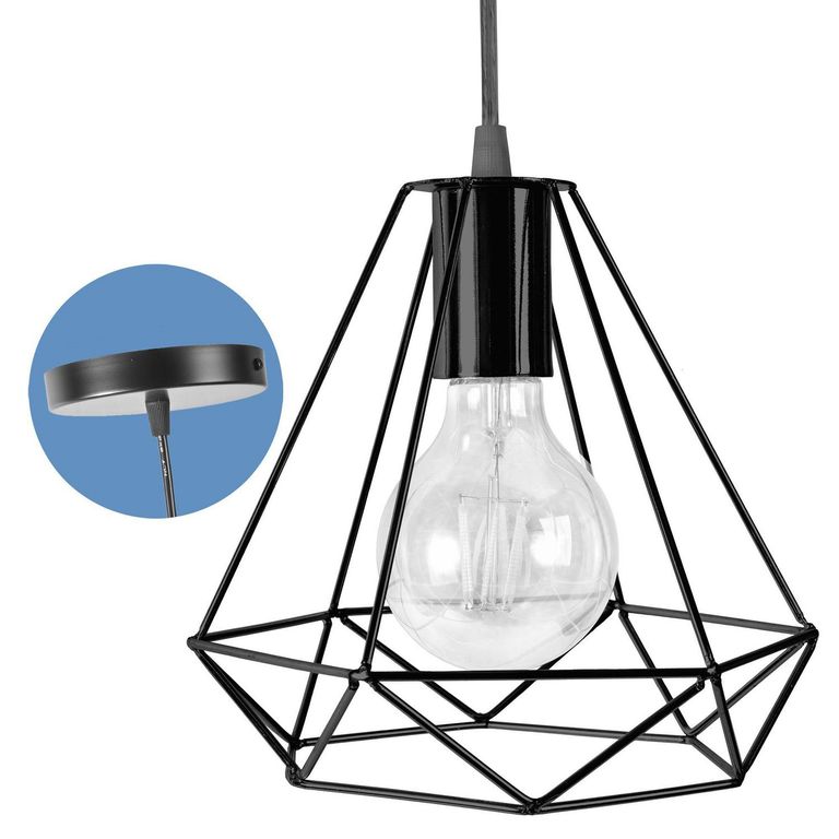 Lámpara Colgante de Techo 1 Luz Prisma Negra