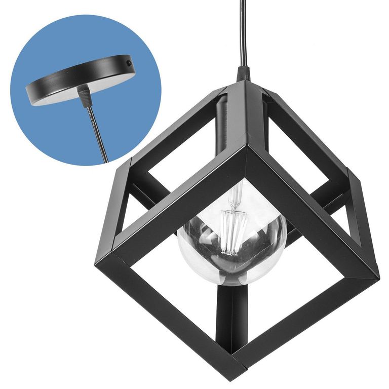 Lámpara Colgante de Techo 1 Luz Cuadrado Negra