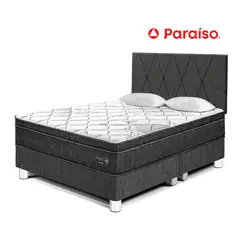 PARAISO - Dormitorio Paraíso Pocket Star Queen Charcoal + Colchón + 2 Almohadas + Protector