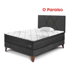 PARAISO - Dormitorio Europeo Paraíso Pocket Star 1.5 Charcoal + Colchón + Almohada + Protector