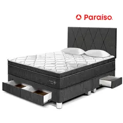 PARAISO - Dormitorio con Cajones Paraíso Pocket Star Queen Charcoal + Colchón + 2 Almohadas + Protector