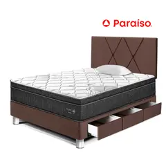 PARAISO - Dormitorio con Cajones Paraíso Pocket Star 1.5 Plazas Chocolate + Colchón + Almohada + Protector