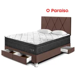 PARAISO - Dormitorio con Cajones Paraíso Pocket Star 2 Plazas Chocolate + Colchón + 2 Almohadas + Protector