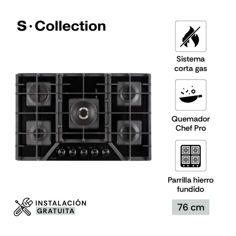 Encimera Empotrable A Gas 5 Hornillas S-Collection 3120SOLCO060