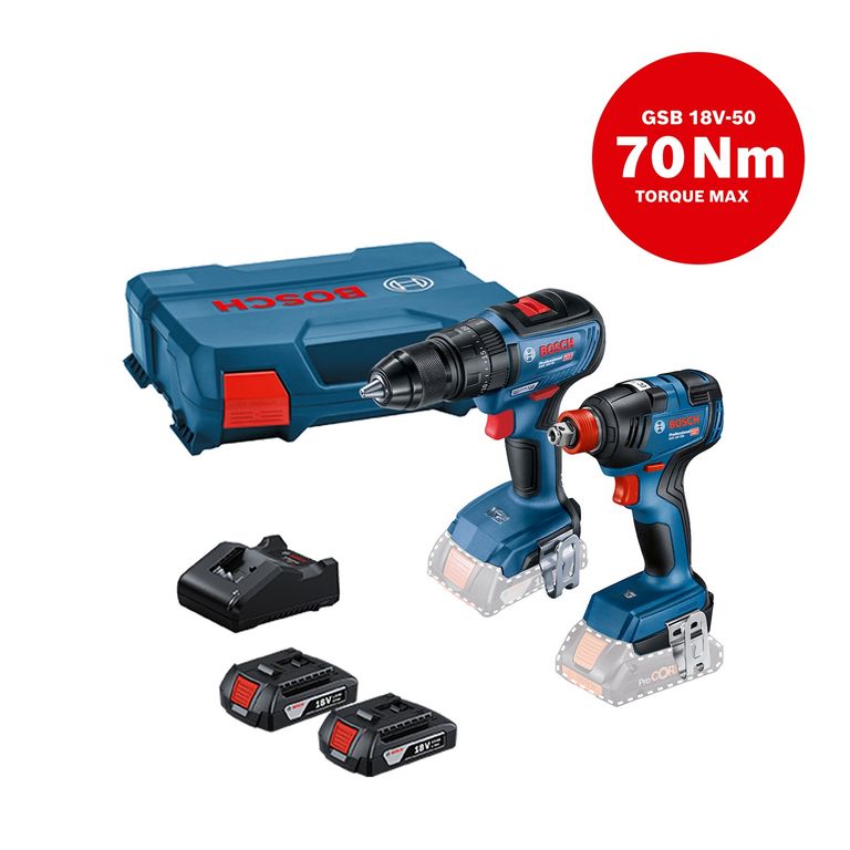 Taladro Atornillador Percutor GSB18V-50 + Llave Impacto 18V + 2 Baterías + 1 Cargador+ Maletín