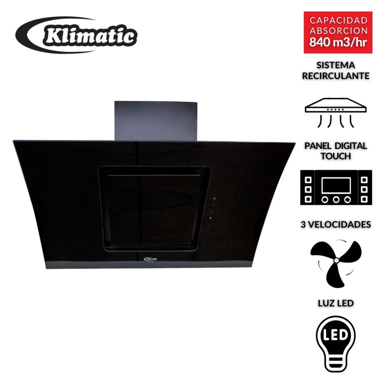 Campana Extractora 90cm Decorativa Kamba Negro