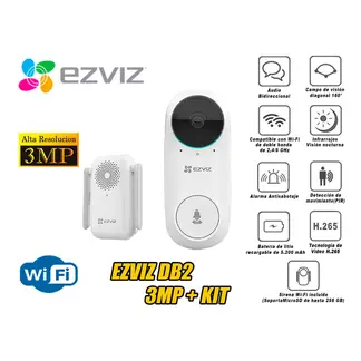 EZVIZ - Kit Videoportero DB2 Inalámbrico Timbre WiFi Inteligente 3MP